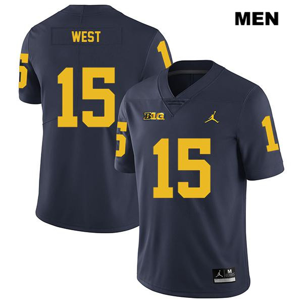 Men's NCAA Michigan Wolverines Jacob West #15 Navy Jordan Brand Authentic Stitched Legend Football College Jersey UA25O88KM